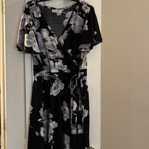 Black and White Floral Wrap Dress